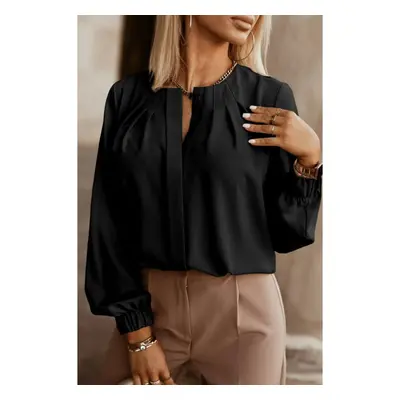 Camisa Elegante Con Cuello Redondo, Negra