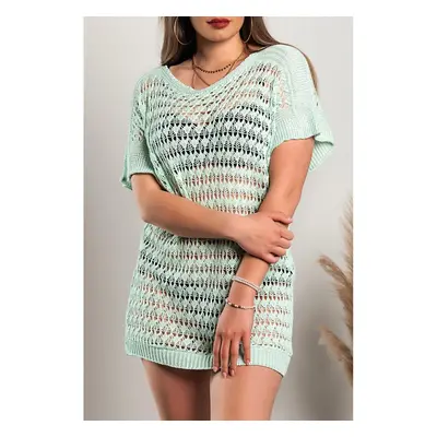 Mini Vestido De Punto Con Manga Corta, Verde Claro