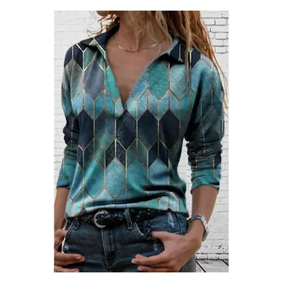 Elegante Blusa De Manga Larga Y Estampado Noraha, Azul Claro