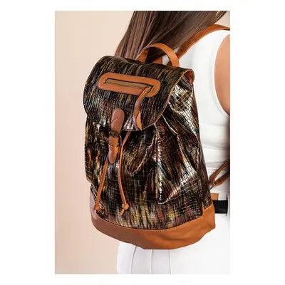 Mochila De Moda Con Estampado De Piel De Cocodrilo, Negra.