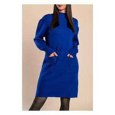 Vestido Corto De Punto Con Bolsillos, Azul