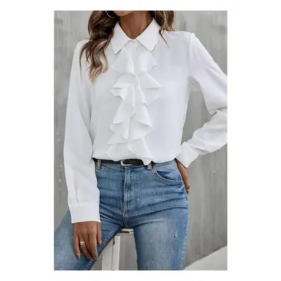 Camisa Elegante Con Volantes, Blanca