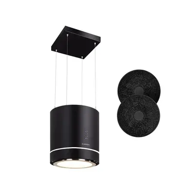 Klarstein Tron Ambience Campana extractora de isla O38 cm Recirculación de aire m3/h Led Negra