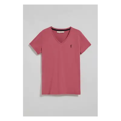 Polo Club - Mujer - Camiseta Color Rosa Vino De Cuello De Pico Y Manga Corta Con Bordado Rigby G