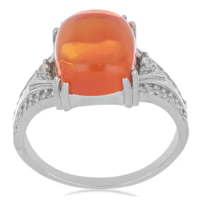 Anillo de Plata con Ópalo Naranja de Lega Dembi y Topacio Blanco, Talla: Talla Ø 19,2 - 18,5