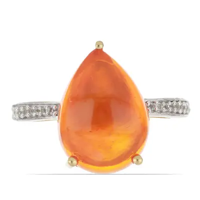 Anillo de Plata Bañada en Oro con Ópalo Naranja de Lega Dembi y Topacio Blanco, Talla: Talla Ø 1