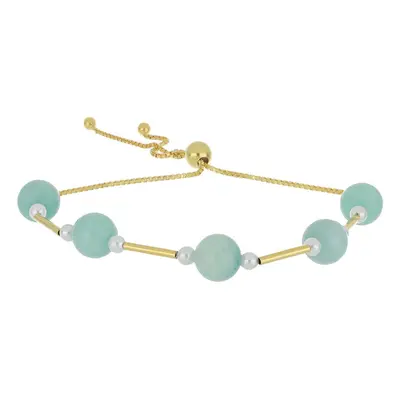 Pulsera de Plata Bañada en Oro con Amazonita y Perla de Agua Dulce