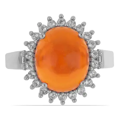 Anillo de Plata con Ópalo Naranja de Lega Dembi y Topacio Blanco, Talla: Talla Ø 17,1 - 17,7