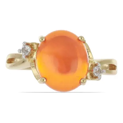 Anillo de Plata Bañada en Oro con Ópalo Naranja de Lega Dembi y Topacio Blanco, Talla: Talla Ø 1