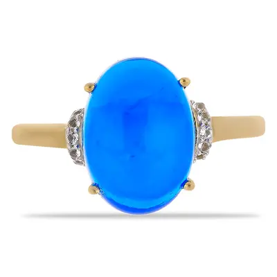 Anillo de Plata Bañada en Oro con Ópalo azul etíope de Lega Dembi y Topacio Blanco, Talla: Talla