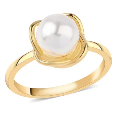 Anillo de Plata Bañada en Oro con Perla blanca de agua dulce, Talla: Talla Ø 16,0 - 17,0