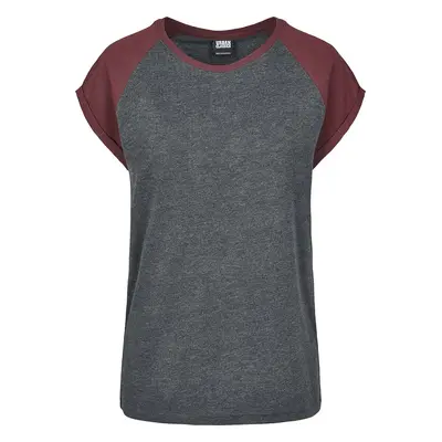 Camiseta de Urban Classics - Camiseta de chica Raglan - XS 5XL - para Mujer - gris/rojo vino