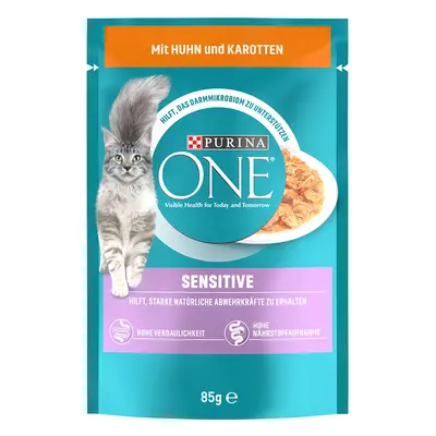 PURINA ONE Sensitive comida húmeda para gatos - Con pollo y zanahoria (52 x 85 g)