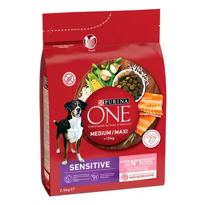 PURINA ONE Medium/Maxi Sensitive con salmón - Pack Ahorro: 2 x 2,5 kg