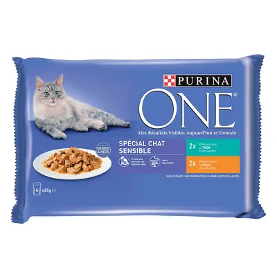 PURINA ONE Sensitive comida húmeda para gatos - Con pollo y atún (24 x 85 g)