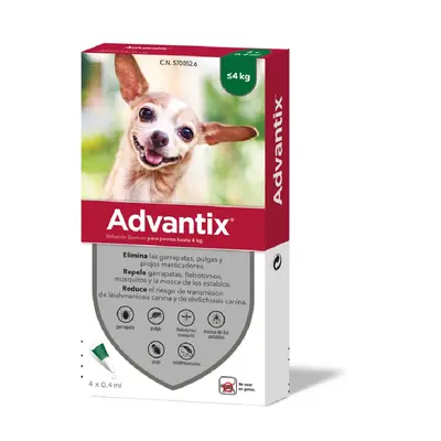 Advantix® pipetas para perros hasta 4 kg - 4 pipetas (4 x 0,4 ml)