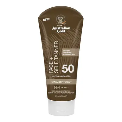 Australian Gold - Loción solar facial bronceadora SPF50 Face + Self Tanner