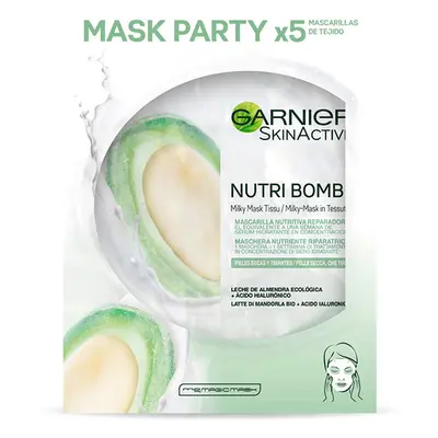 Garnier - Pack de 5 mascarillas faciales nutritivas y reparadoras Nutri Bomb - Leche de almendra