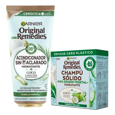 Garnier - Pack acondicionador sin aclarado + Champú sólido Coco Original Remedies - Cabello norm