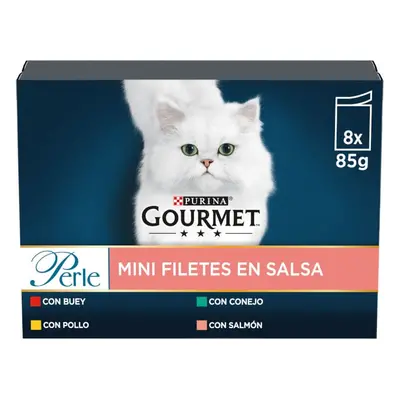 8 sobres x 85 g Gourmet Perle Filetes de Carne en salsa sobre para gatos