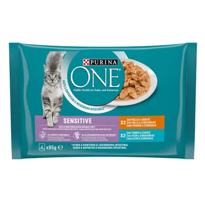 4 sobres x 85 g Purina One Wet Sensitive Sobre en salsa para gatos