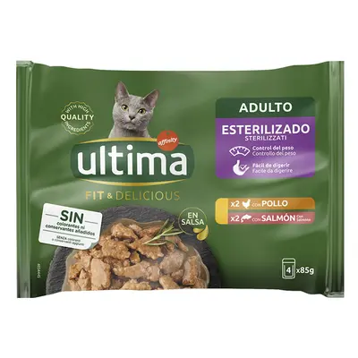 4 sobres x 85 g Afinity Ultima Fit & Delicious Pollo y Salmón sobre en salsa para gatos ¡Pack ah