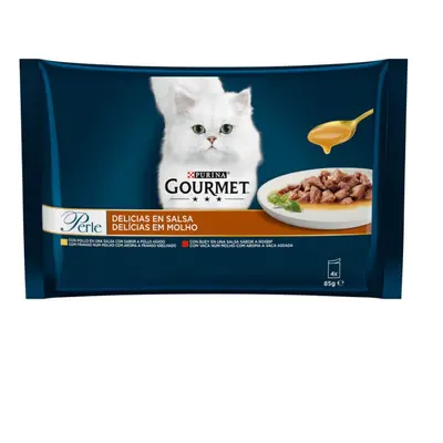 4 sobres x 85 g Gourmet Perle Filetes de Pollo y Buey en salsa sobre para gatos