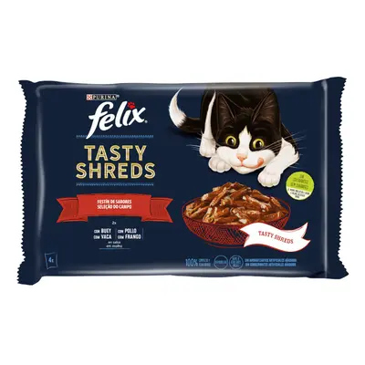 0.32 KG 4 sobres x 80 g Felix Tasty Shreds Festín de Sabores Filetes en Salsa sobre para gatos