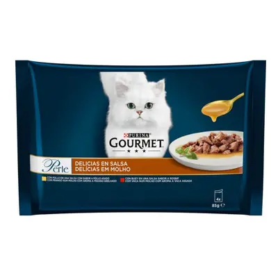 24 sobres x 85 g Gourmet Perle Filetes de Pollo y Buey en salsa sobre para gatos ¡Pack ahorro!