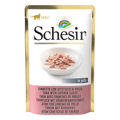 12 sobres x 85 g Schesir Adult Atún con Jamón de pollo sobre para gatos ¡Pack ahorro!