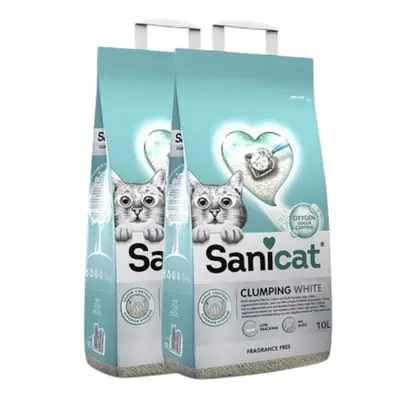 2 x 10 L Sanicat Clumping White Arena Blanca Aglomerante sin perfume para gatos ¡Pack ahorro!