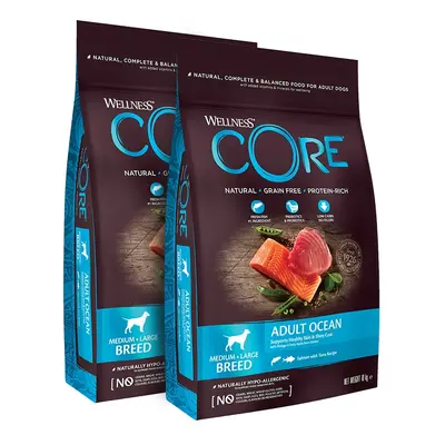 2 x 10 kg Wellness Core Adult Medium/Large Ocean Salmón y Atún pienso para perros ¡Pack ahorro!