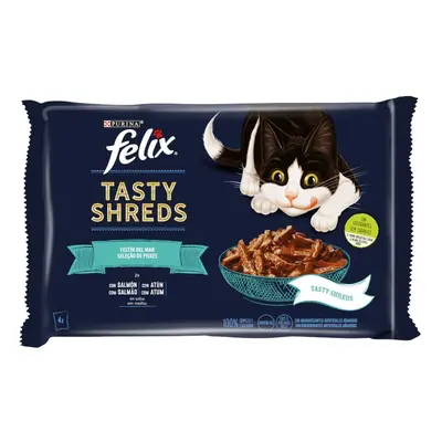 0.32 KG 4 sobres x 80 g Felix Tasty Shreds Festín del Mar Filetes en Salsa sobre para gatos