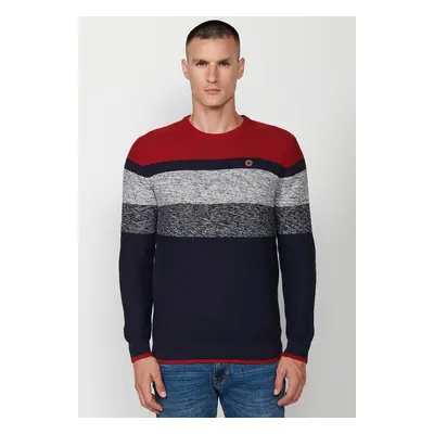 Jersey tricot a rayas de cuello redondo para hombre de color rojo