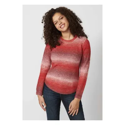 Jersey de manga larga cuello redondo color en franjas degradado color Rojo para Mujer