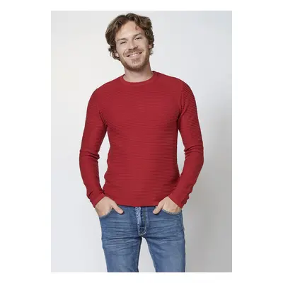 Jersey rojo de algodón de manga larga texturizado para hombre