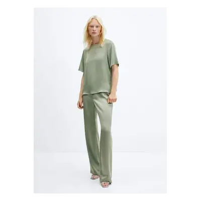 MANGO - Blusa satinada verde pastel - Mujer