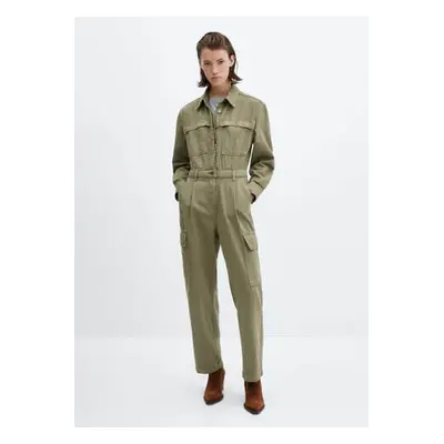 MANGO - Mono vaquero cargo khaki - Mujer