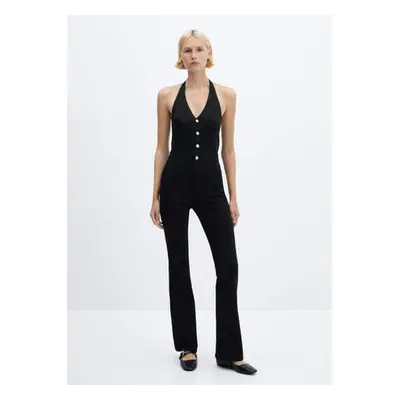 MANGO - Mono vaquero cuello halter denim negro - Mujer