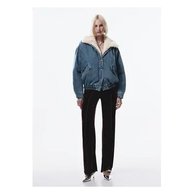 MANGO - Chaqueta bomber vaquera borreguito azul oscuro - Mujer