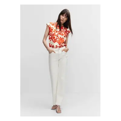 MANGO - Blusa satinada floral rojo - Mujer