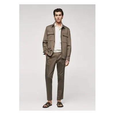 MANGO MAN - Pantalón traje algodón lino pinzas khaki - Hombre