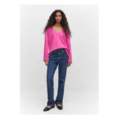 MANGO - Jersey oversize cuello pico fucsia - Mujer