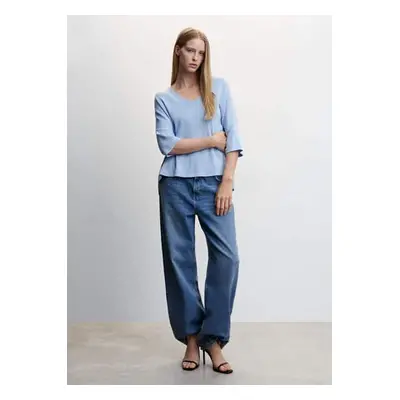 MANGO - Jersey oversize manga tres cuartos azul celeste - Mujer