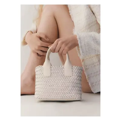 MANGO - Bolso piel trenzado blanco roto - Talla única - Mujer