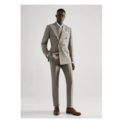 MANGO MAN - Pantalón traje lino cuadros beige - Hombre