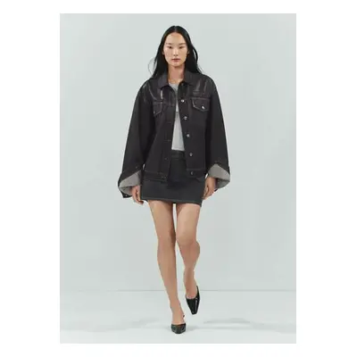 MANGO - Cazadora vaquera oversize foil gris oscuro - Mujer