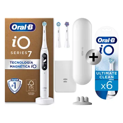 Oral-B iO 7 Pack de Cepillo Eléctrico Blanco Alabastro con 3 + 6 Recambios