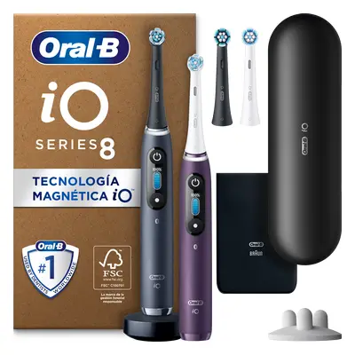 Oral-B iO 8 Pack Doble de Cepillos Eléctricos Negro y Violeta con 4 Recambios