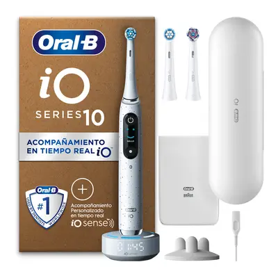 Oral-B iO 10 Pack de Cepillo Eléctrico Blanco con 3 Recambios y cargador de viaje